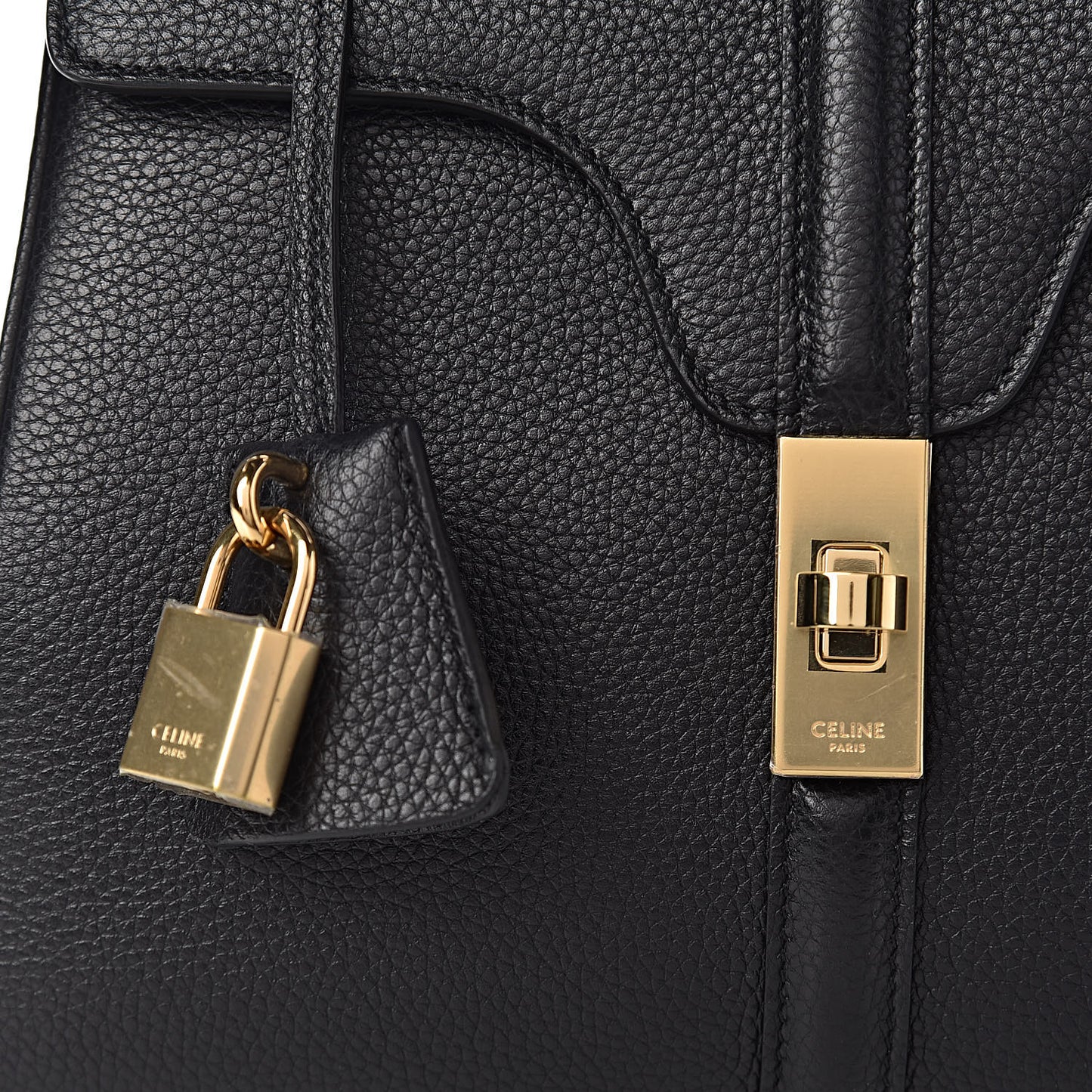 Grained Calfskin Small 16 Top Handle Bag Black