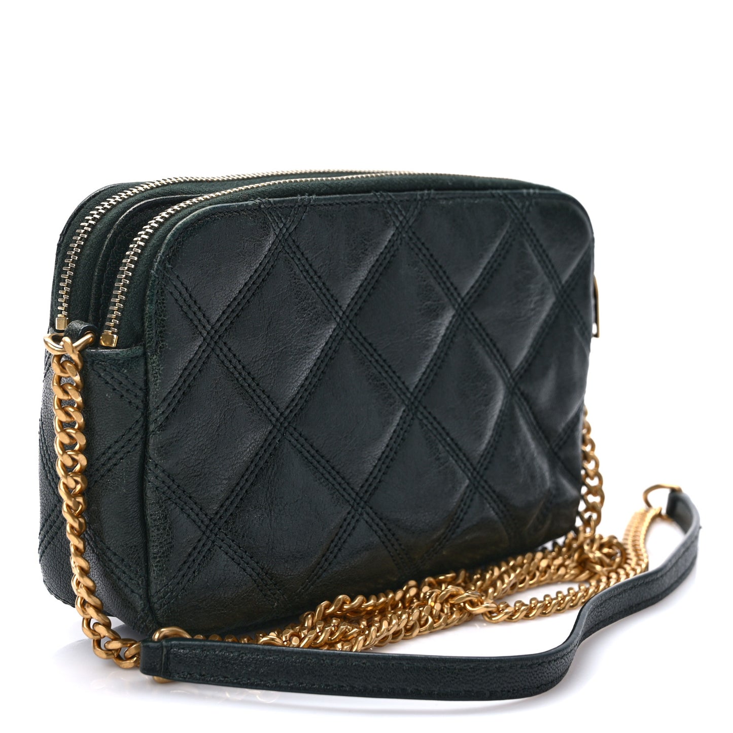 Grained Lambskin Quilted Mini Becky Double Zip Bag Dark Green