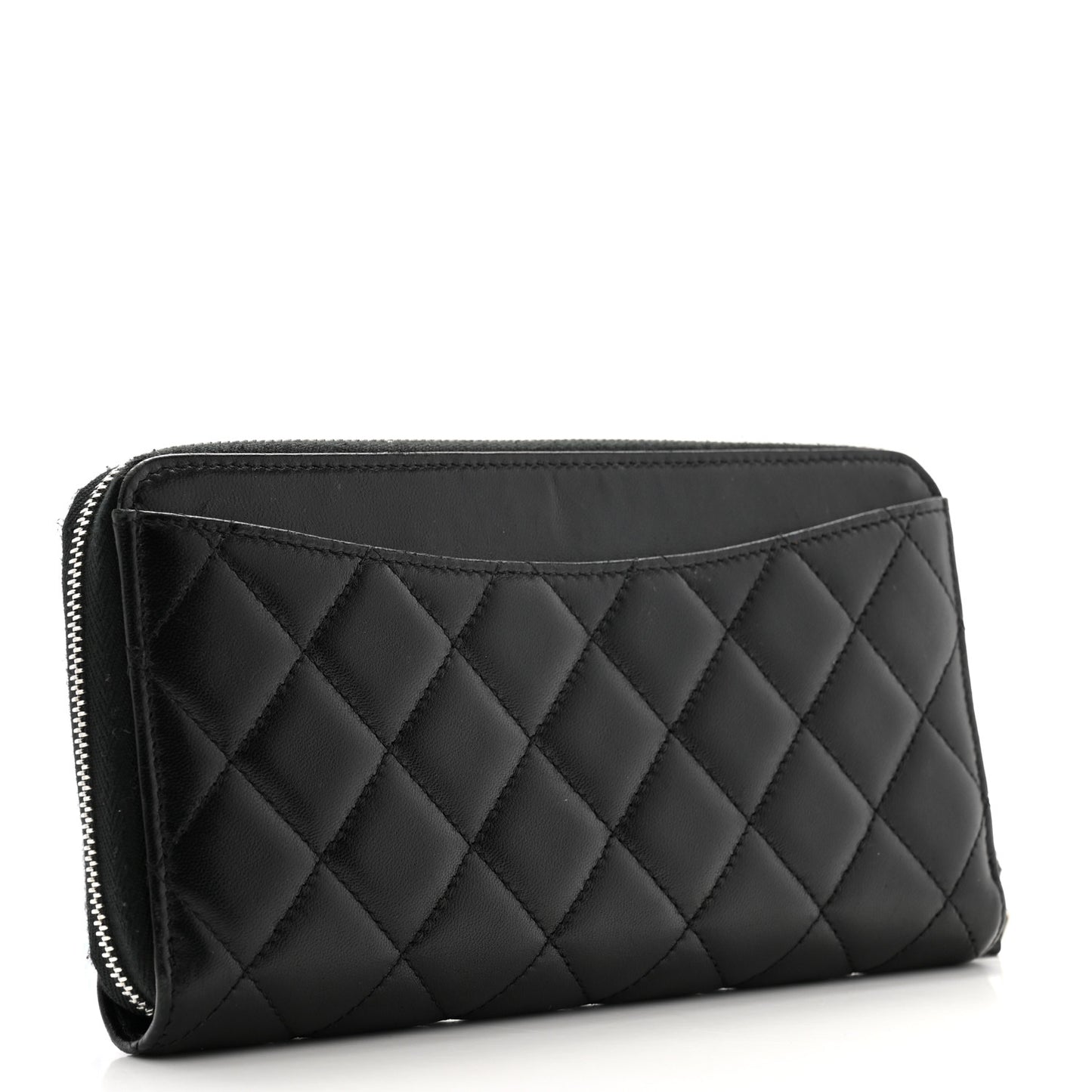 Lambskin Quilted Large Gusset Zip Around Wallet Black