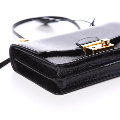 Prada Saffiano Vernice Chain Shoulder Bag Black 6 of 7