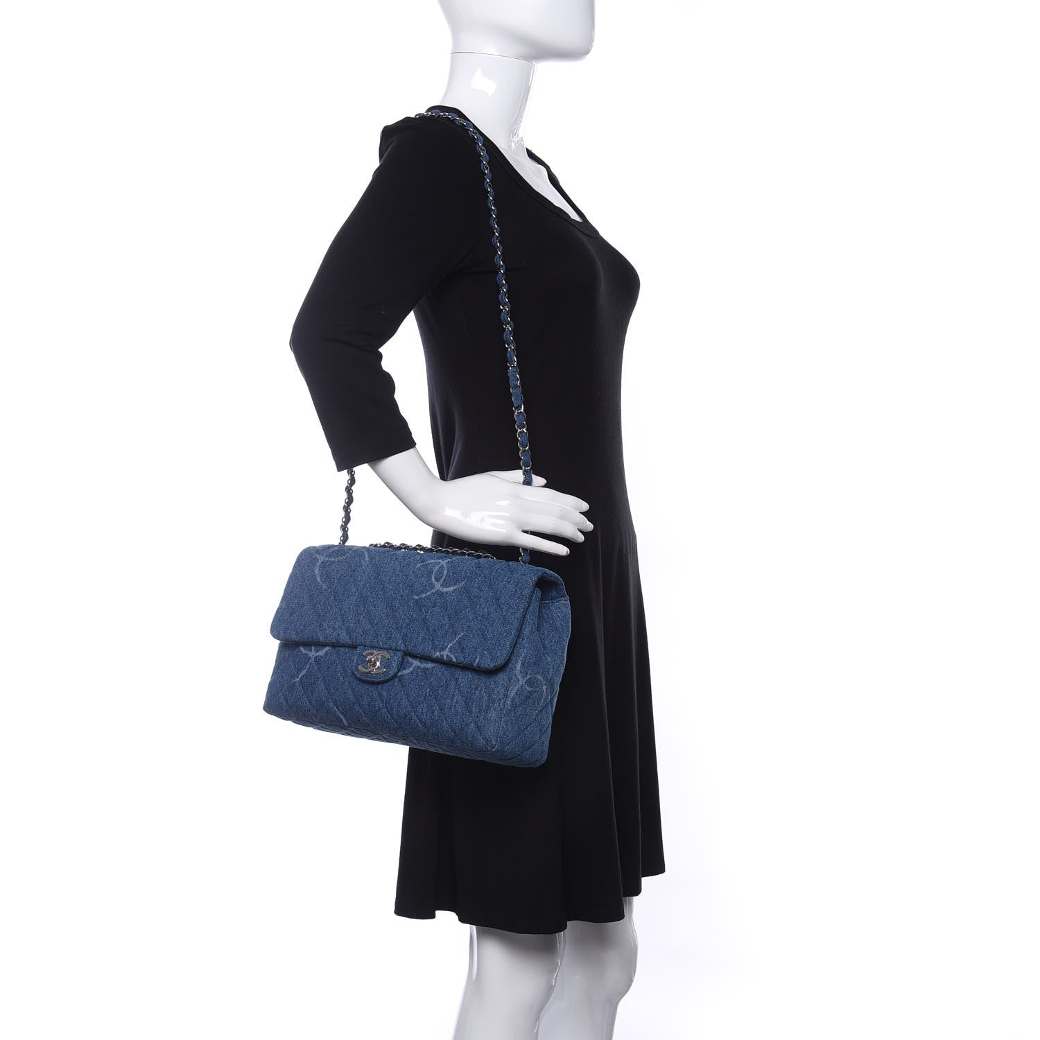 Chanel Denim Quilted CC Print Jumbo Single Flap Blue 2 of 10