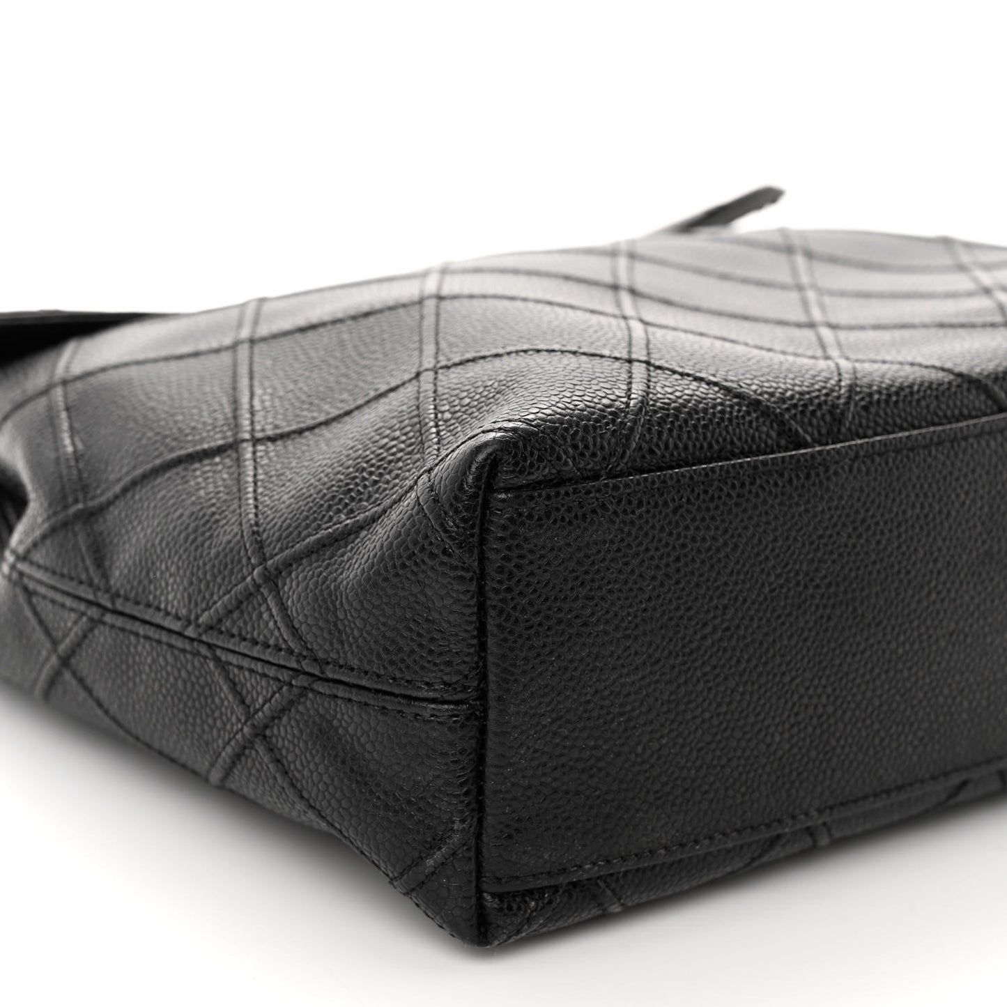 Caviar Stitched Fold Over Shoulder Bag Black