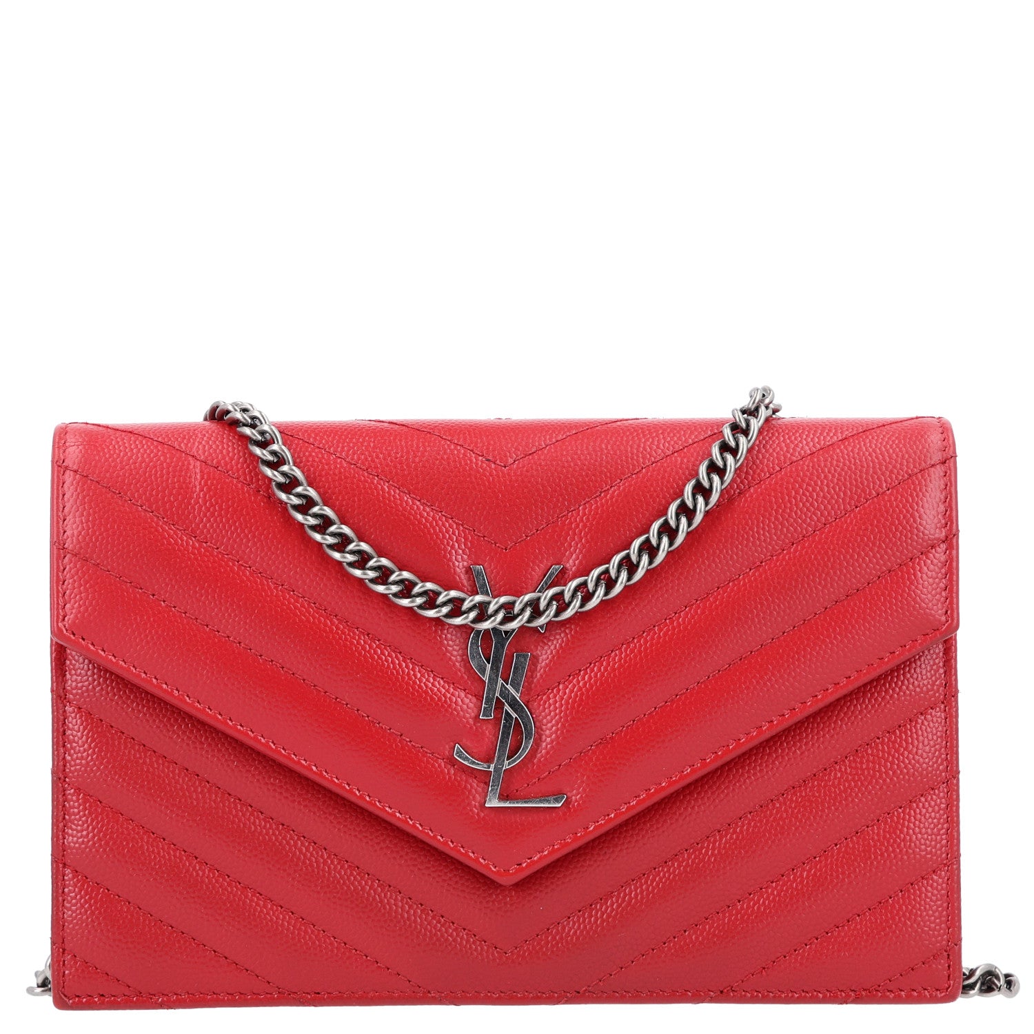Saint Laurent Grain De Poudre Matelasse Chevron Monogram Chain Wallet Palissandre 1 of 9