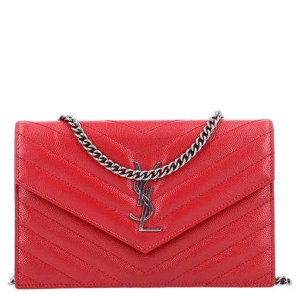 Saint Laurent Grain De Poudre Matelasse Chevron Monogram Chain Wallet Palissandre 1 of 9