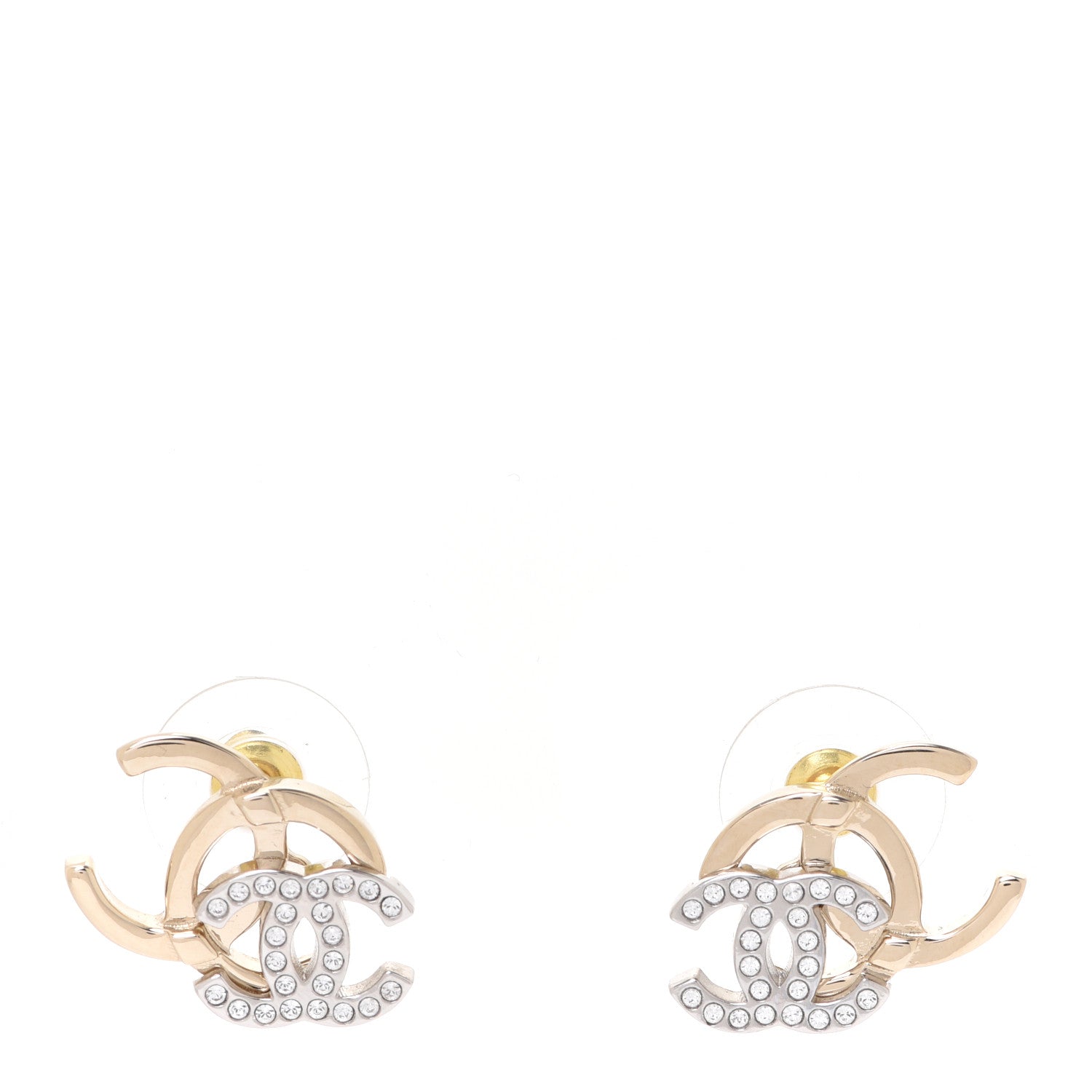 Chanel Crystal Double CC Earrings Gold Silver 1 of 5