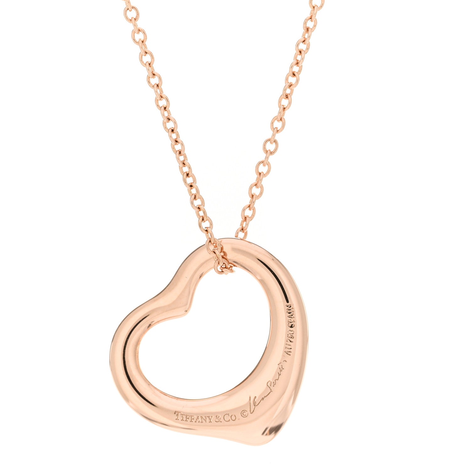 Tiffany 18K Rose Gold 16mm Elsa Peretti Open Heart Pendant Necklace 3 of 4