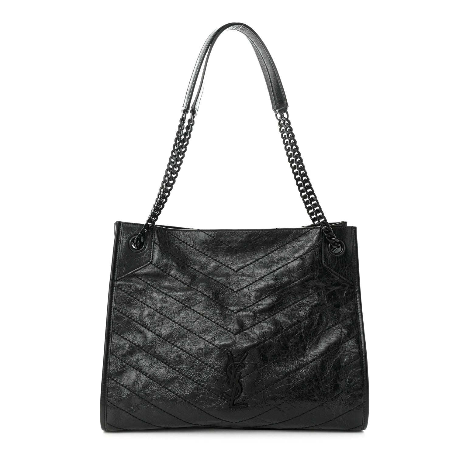 Saint Laurent Crinkled Calfskin Matelasse Monogram Medium Niki Shopper Tote Black 1 of 10
