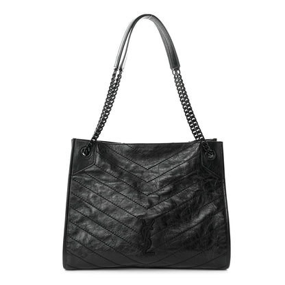 Saint Laurent Crinkled Calfskin Matelasse Monogram Medium Niki Shopper Tote Black 1 of 10