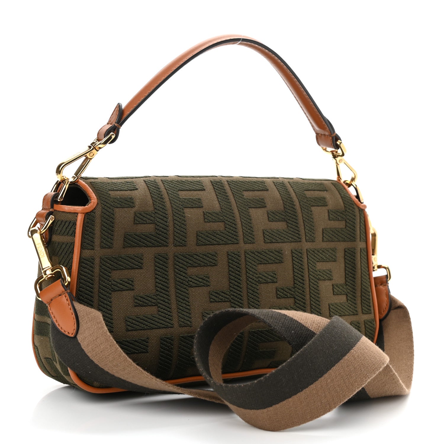 Fendi Canvas Vitello King FF Embroidered Baguette Amazzonia Cuoio 2 of 9