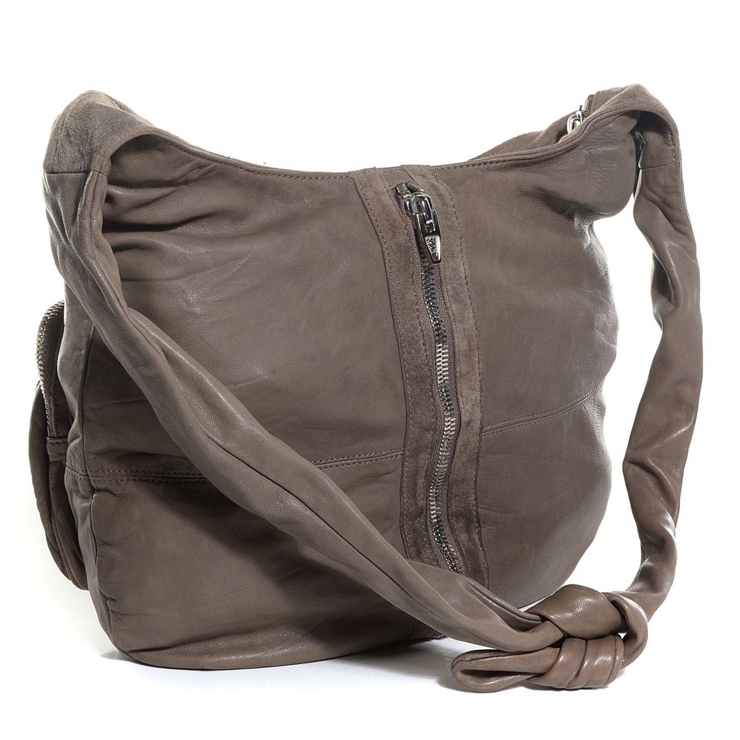 Washed Lambskin Suede Donna Hobo Ash