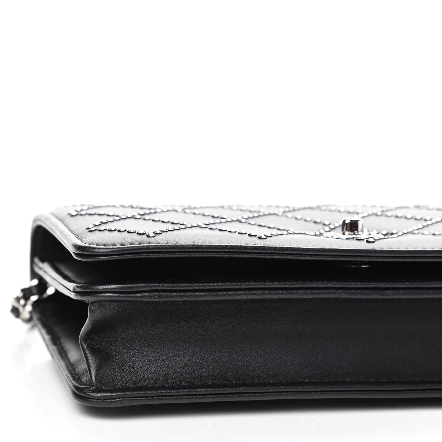 Lambskin Crystal Quilted Wallet On Chain WOC Black