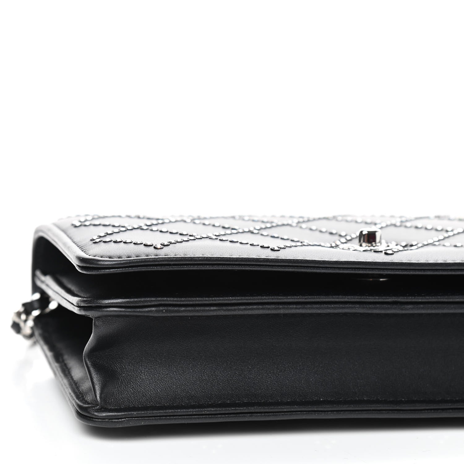 Chanel Lambskin Crystal Quilted Wallet On Chain WOC Black 5 of 11