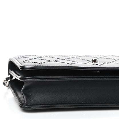 Chanel Lambskin Crystal Quilted Wallet On Chain WOC Black 5 of 11