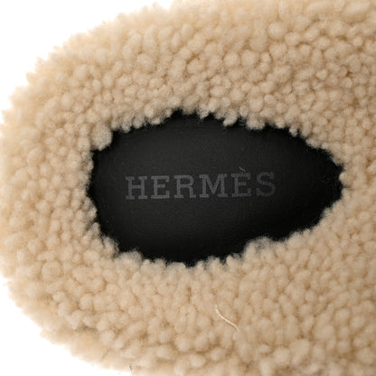 Hermes Calfskin Woolskin Womens Chypre Sandals 40 Black Ecru 7 of 11