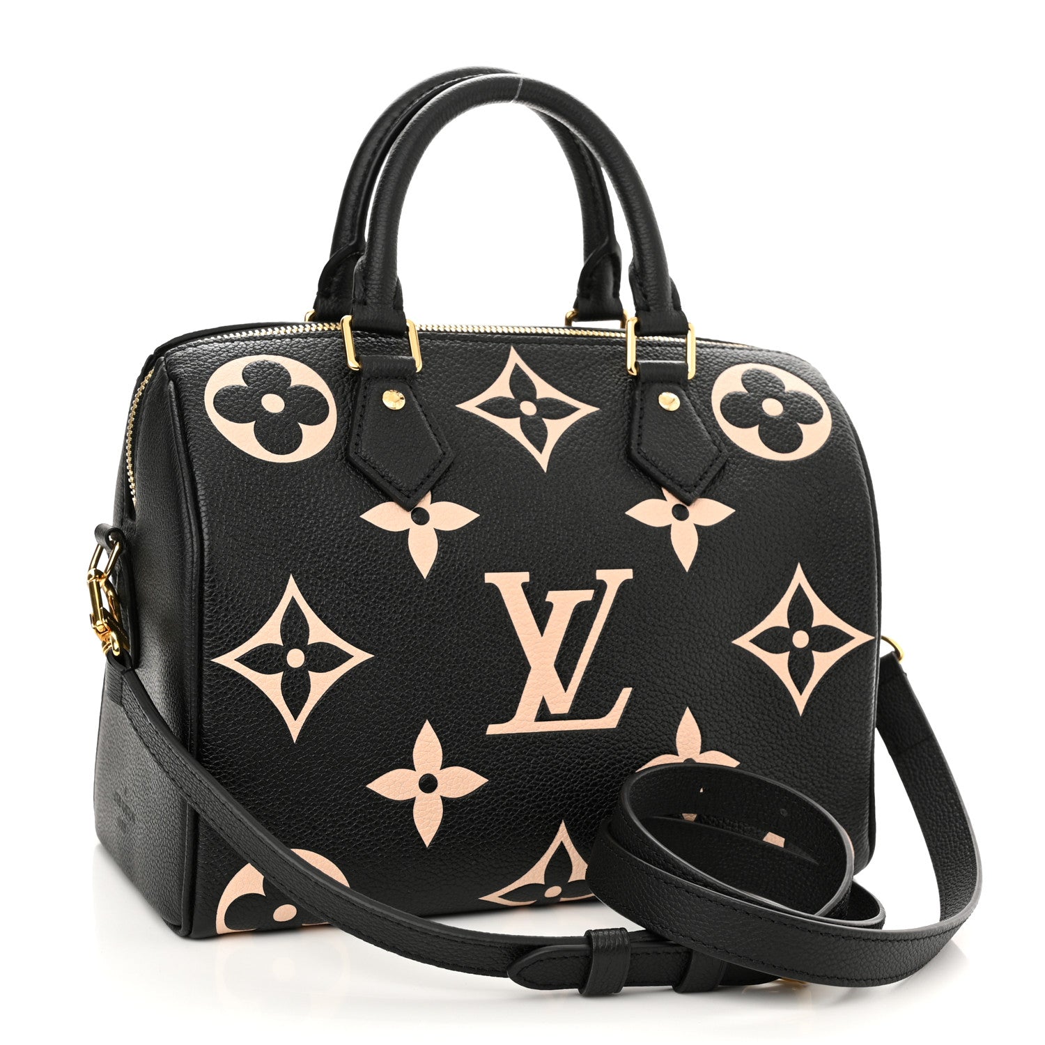 Louis Vuitton Empreinte Monogram Giant Speedy Bandouliere 25 Black Beige 3 of 10