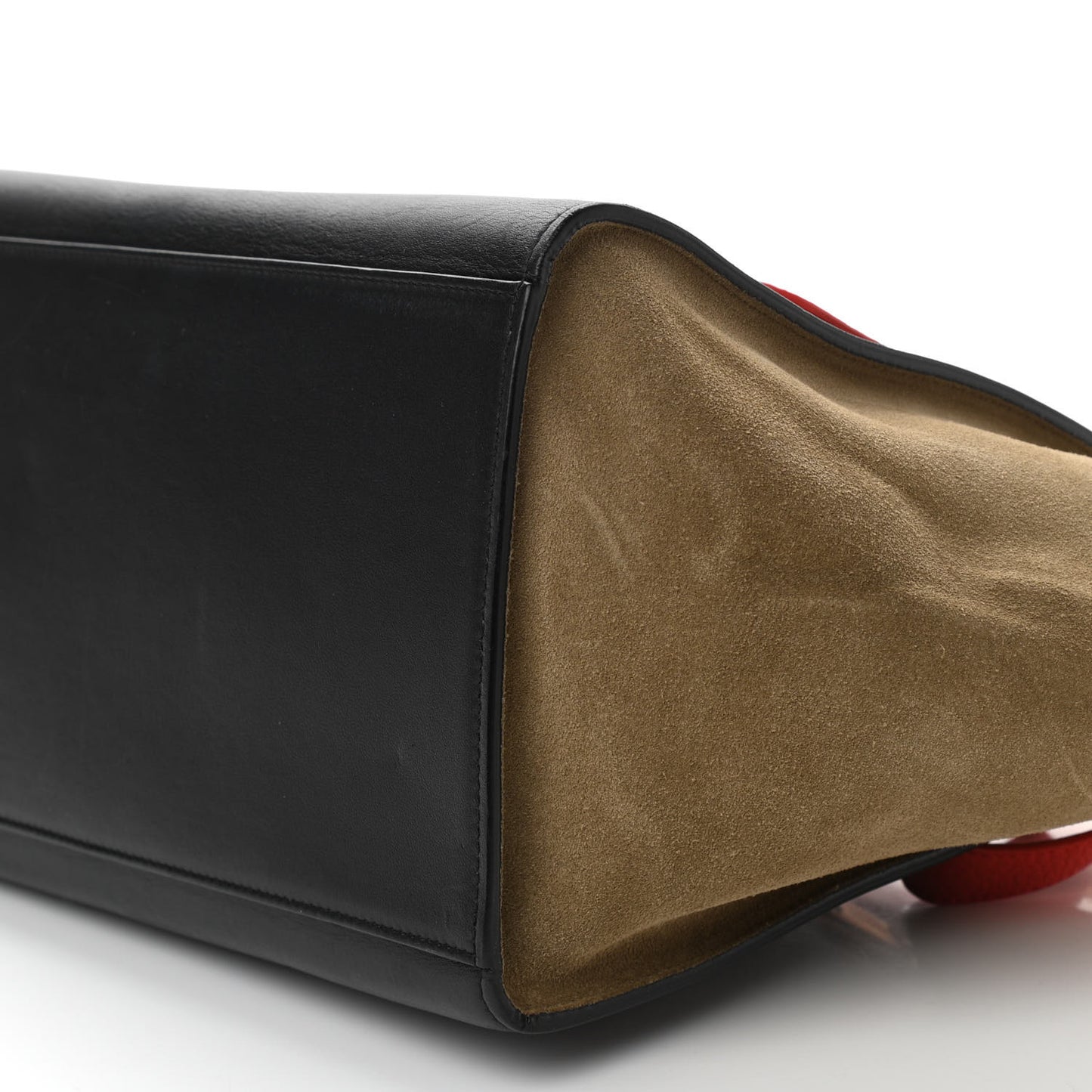 Textured Calfskin Suede Small Tri-Color Trapeze Vermillion