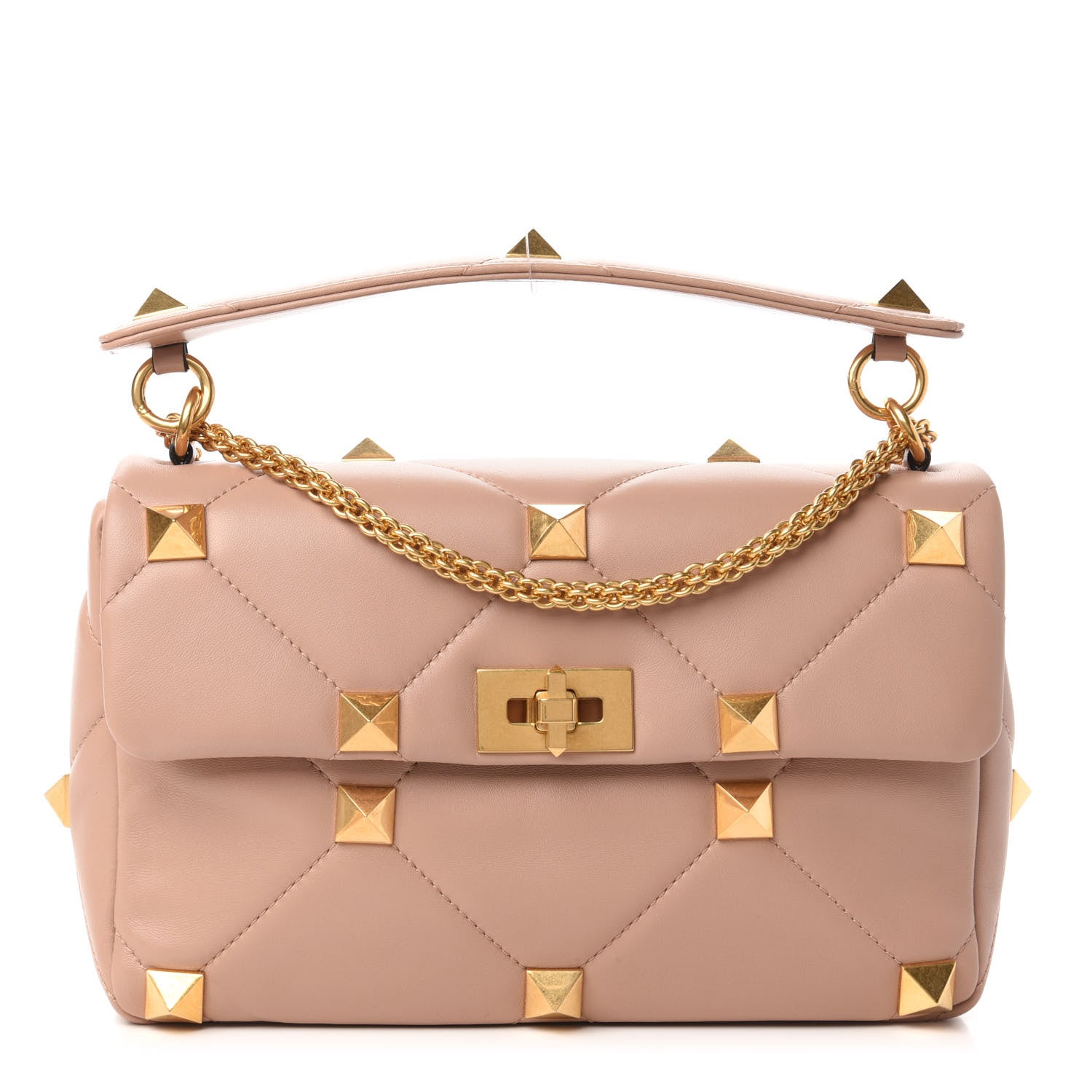 Valentino Garavani Nappa Large Roman Stud Shoulder Bag Rose Cannelle 1 of 9