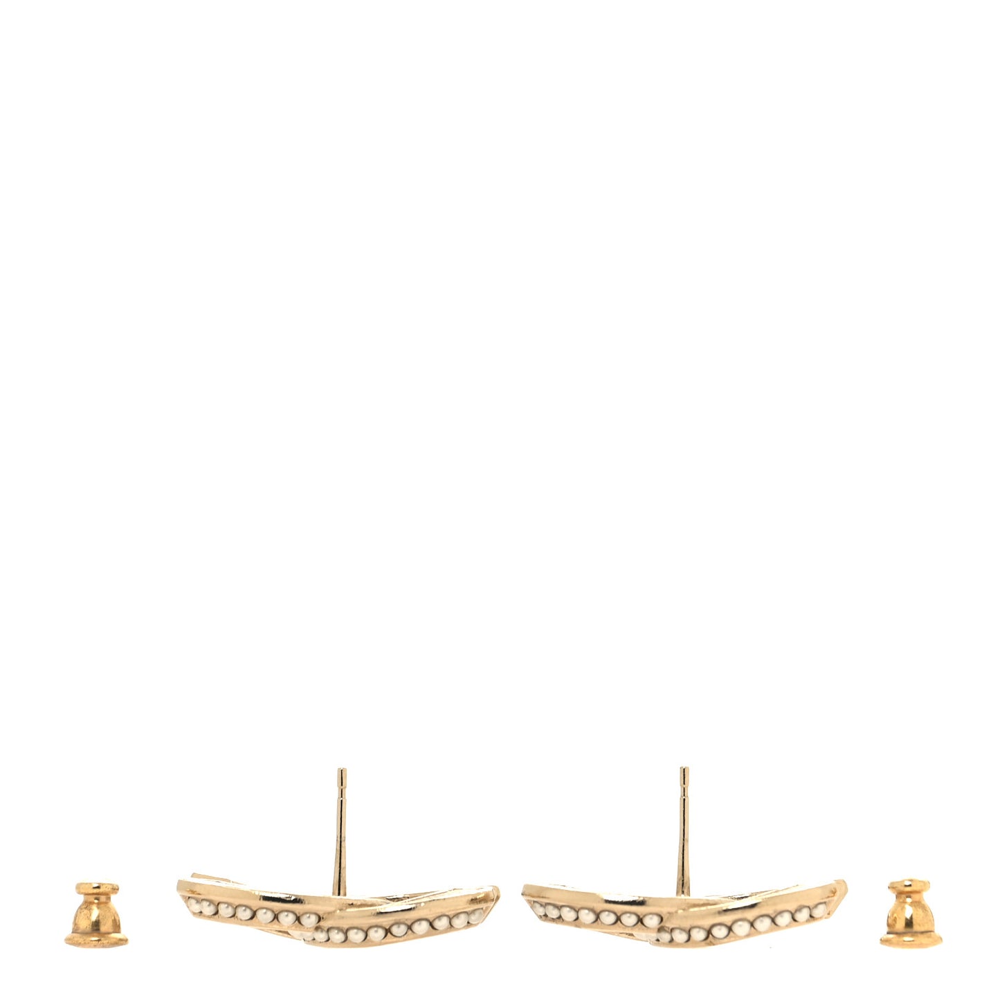 Crystal Pearl Chain Mania CC Earrings Gold