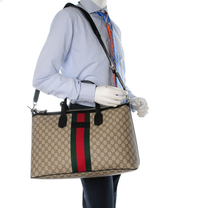 Gucci GG Supreme Monogram Web Medium Zippered Tote Beige Black 2 of 7