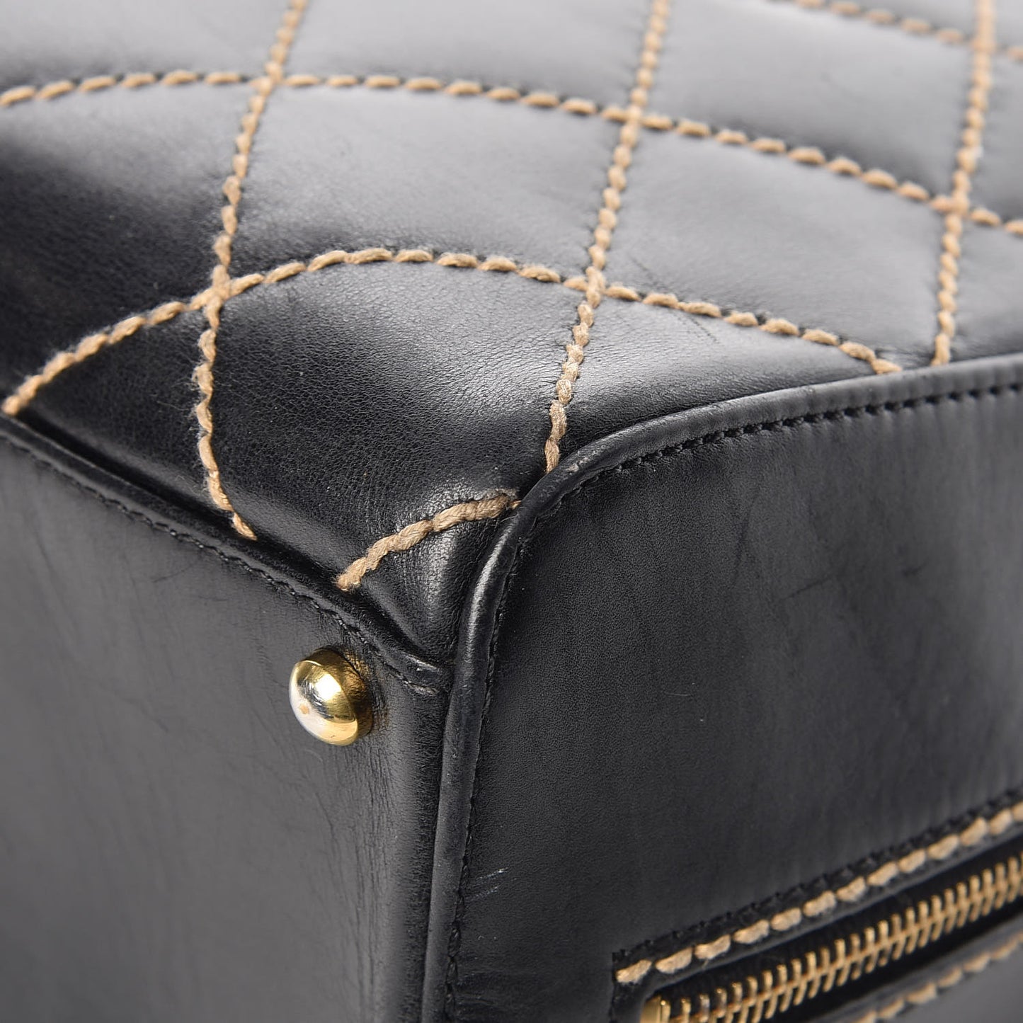 Calfskin Wild Stitch Top Handle Bag Black