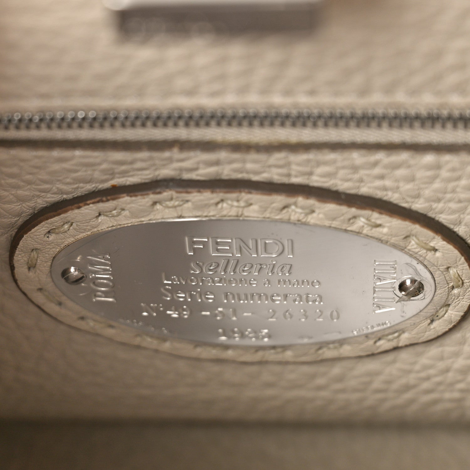 Fendi Cuoio Romano Selleria Bi-Color Mini Peekaboo Iconic Satchel Asfalto Latte 7 of 9