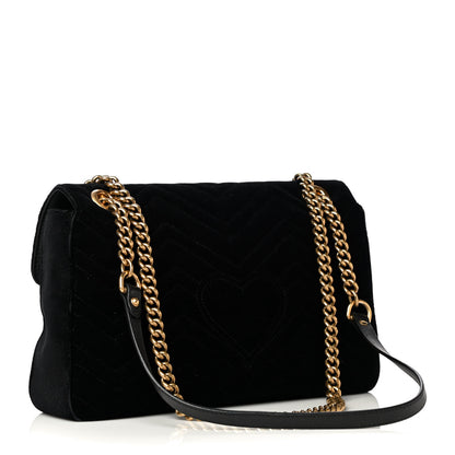 Gucci Velvet Matelasse Medium GG Marmont Shoulder Bag Black 3 of 14