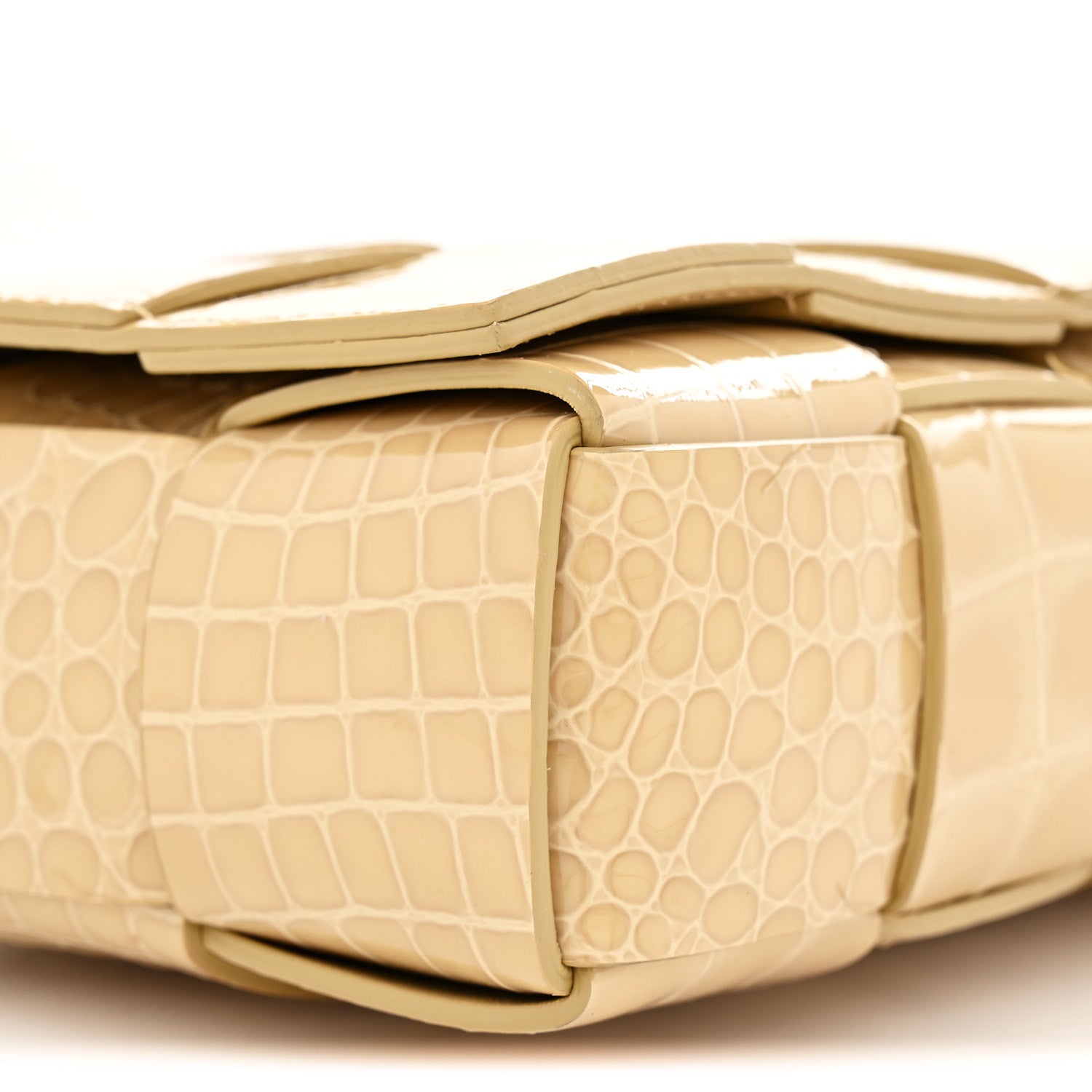 Bottega Veneta Gloss Calfskin Croc Embossed Intreccio Cassette Crossbody Bag Praline 8 of 12