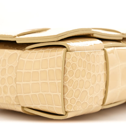 Bottega Veneta Gloss Calfskin Croc Embossed Intreccio Cassette Crossbody Bag Praline 8 of 12