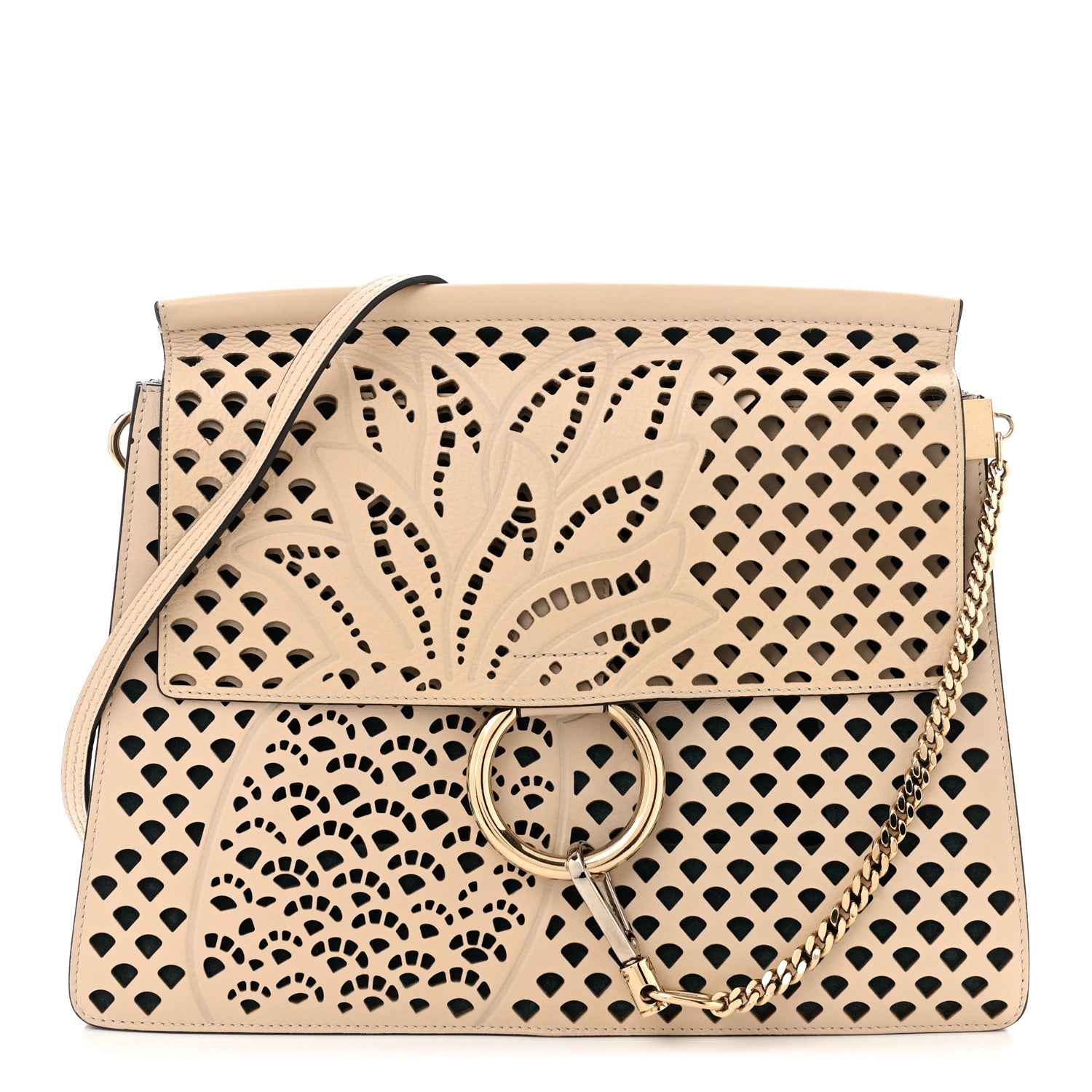 Chloe Calfskin Pineapple Perforated Medium Faye Shoulder Bag Abstract White 1 of 12