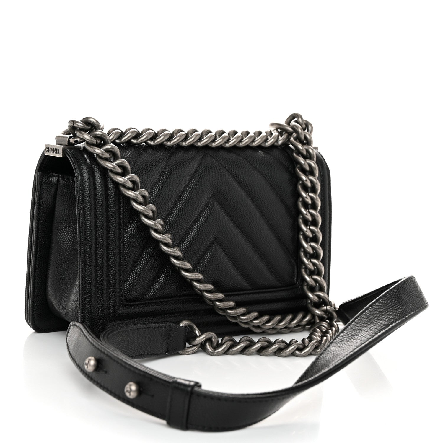 Chanel Caviar Chevron Quilted Small Boy Flap Black 3 of 10
