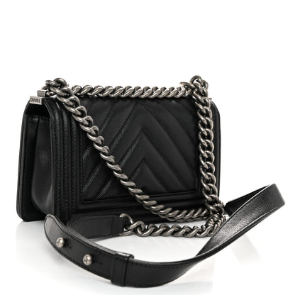 Chanel Caviar Chevron Quilted Small Boy Flap Black 3 of 10