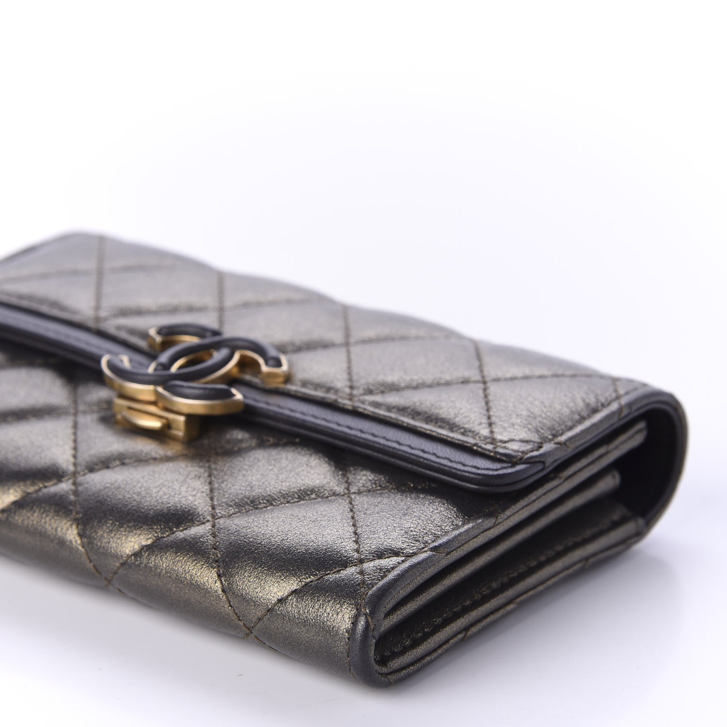Chanel Metallic Calfskin Quilted Medium CC Chic Flap Wallet Dark Gold Grey 7 of 10