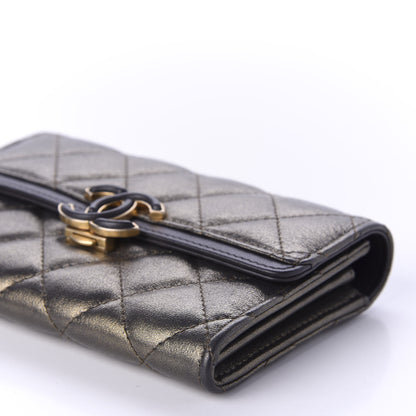 Chanel Metallic Calfskin Quilted Medium CC Chic Flap Wallet Dark Gold Grey 7 of 10