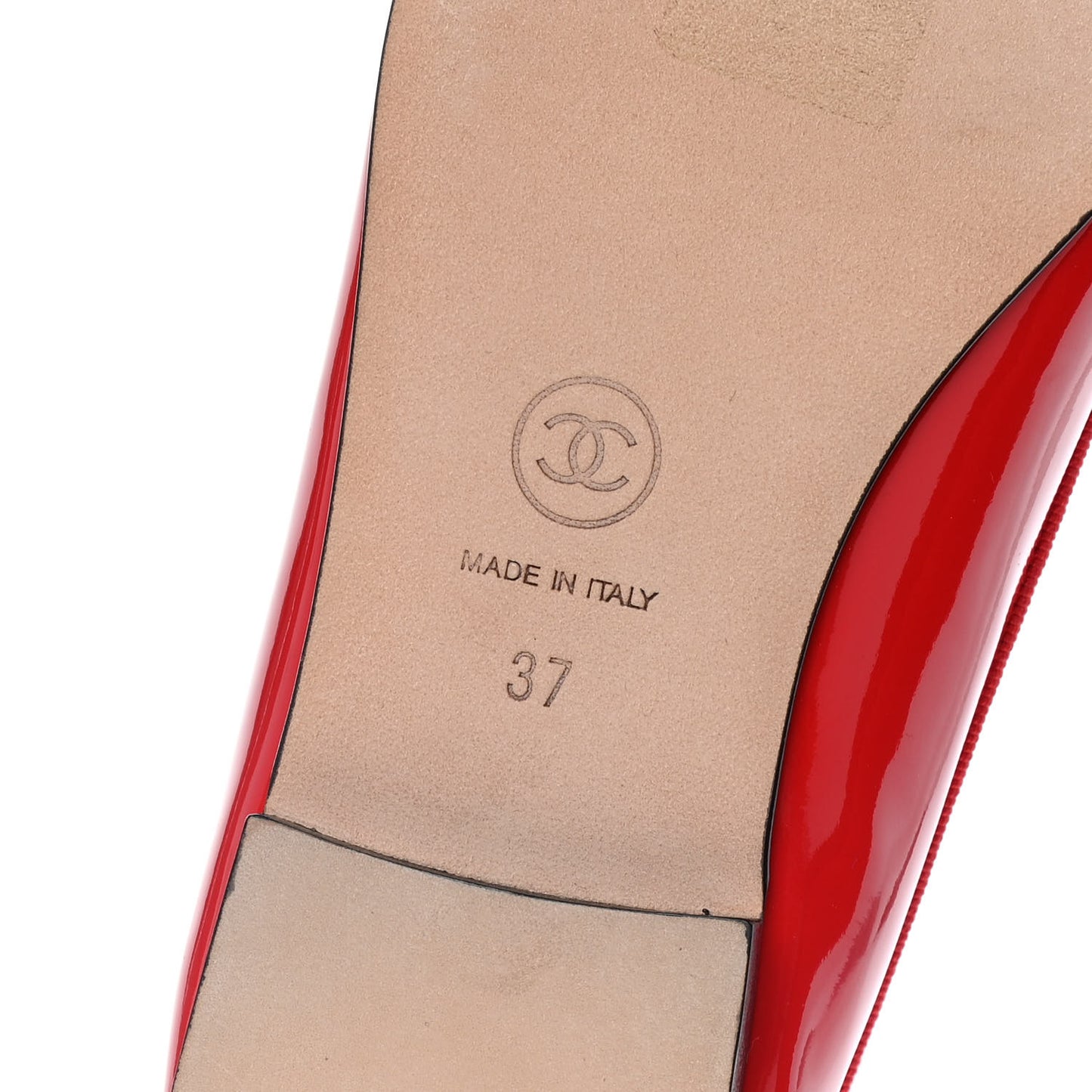 Patent Calfskin CC Cap Toe Ballerina Flats 37 Red