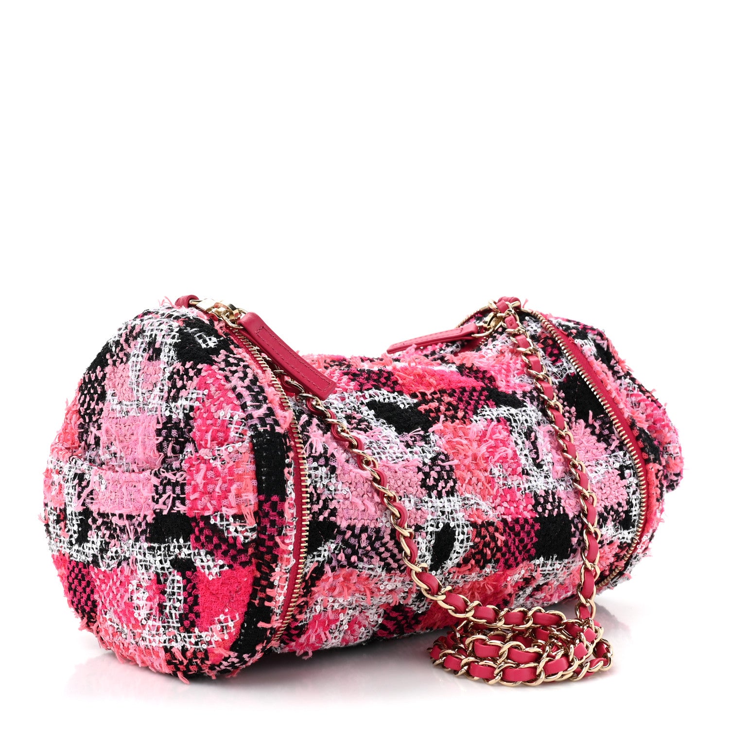 Chanel Tweed Convertible Bowler Flap Pink Black White Coral 4 of 14