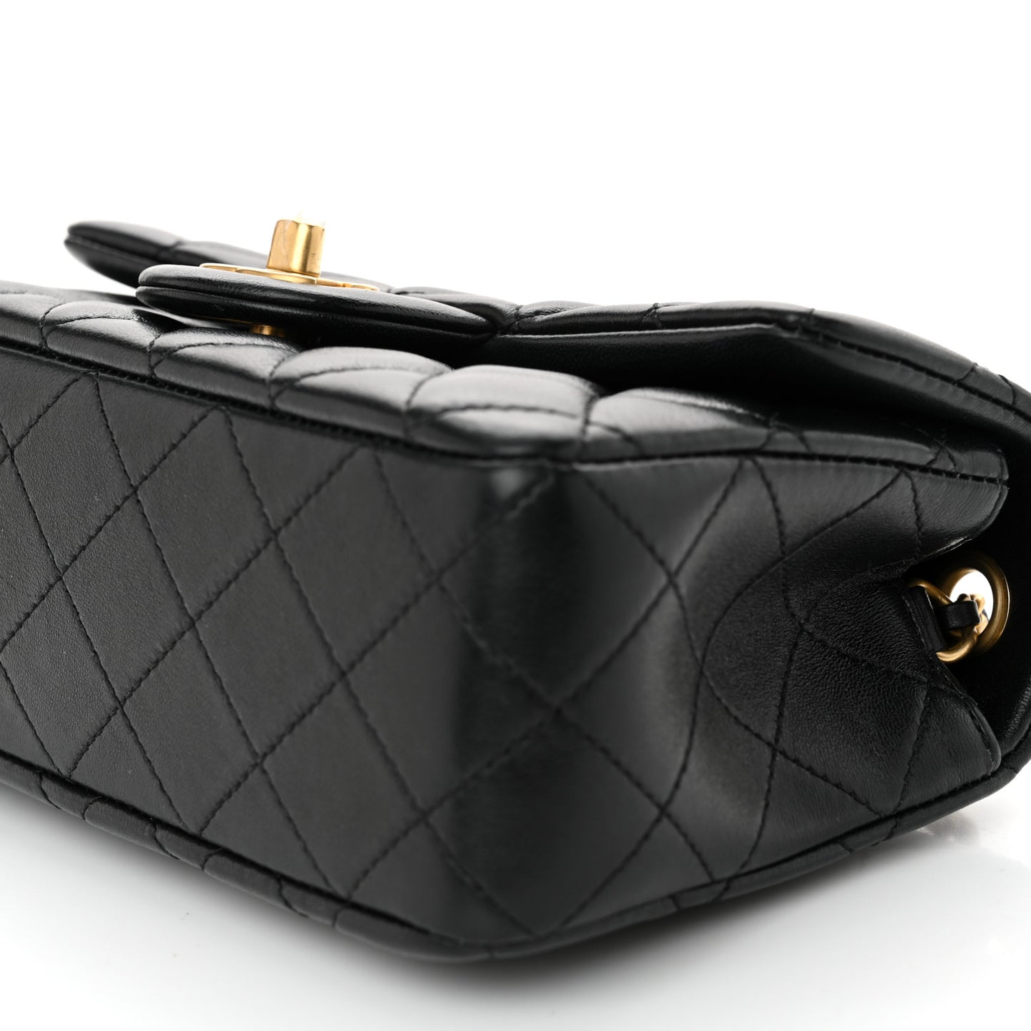 Lambskin Quilted Mini Rectangular Pearl Crush Flap Black