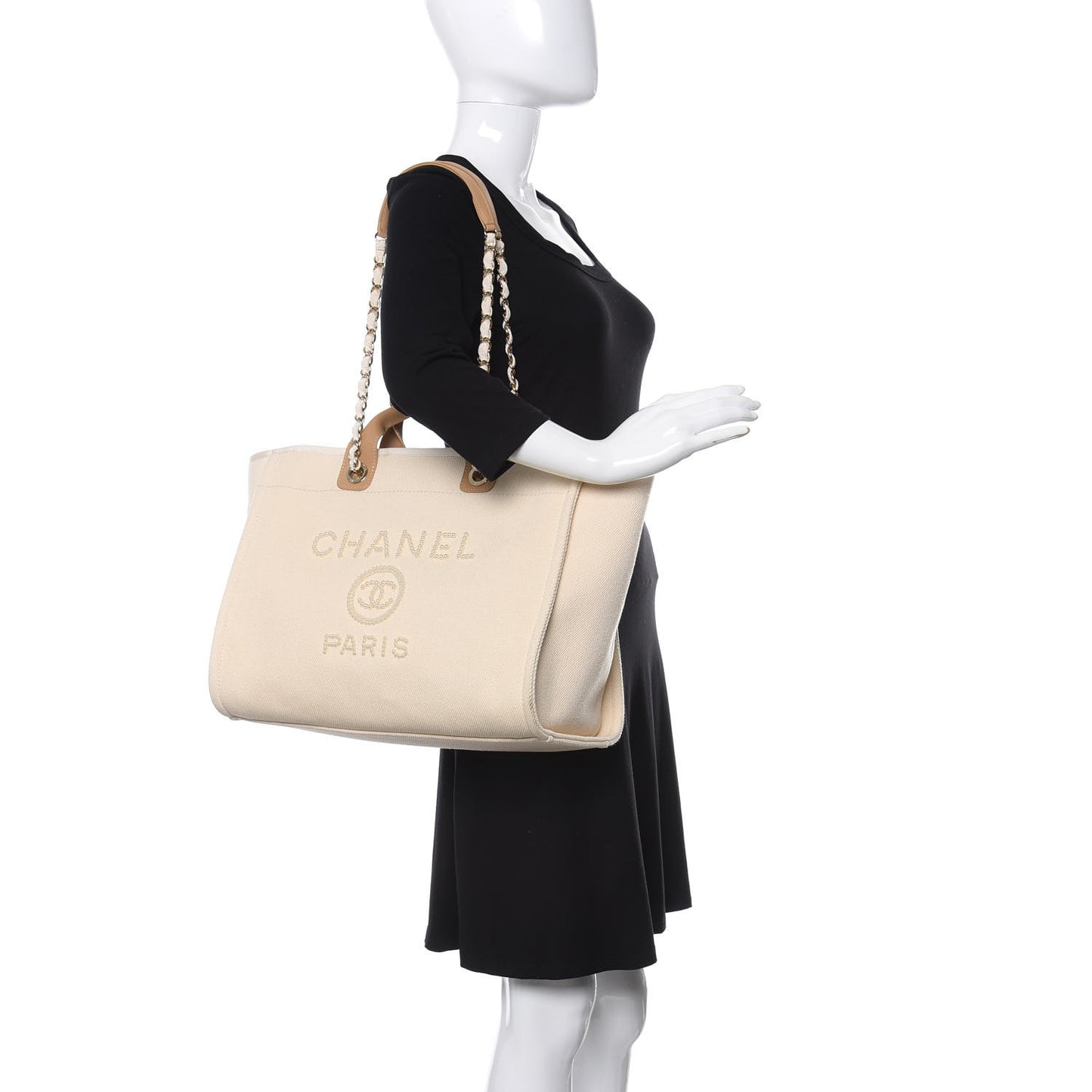 Canvas Pearl Medium Deauville Tote Ecru Beige