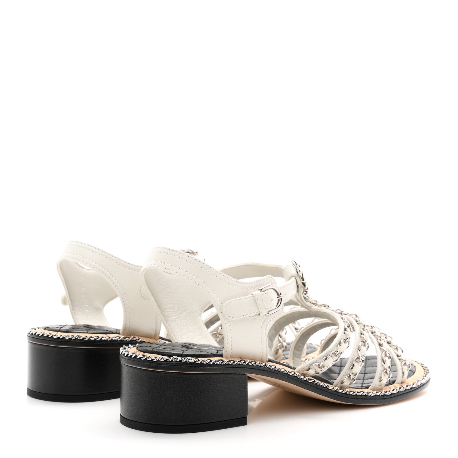 Chanel Lambskin Chain Cork Sandals 38.5 White 5 of 10