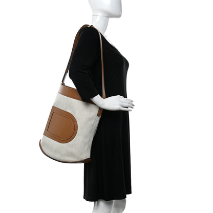Delvaux Linen Canvas Supple Calfskin Pin Daily Surpique Bucket Naturel 2 of 10