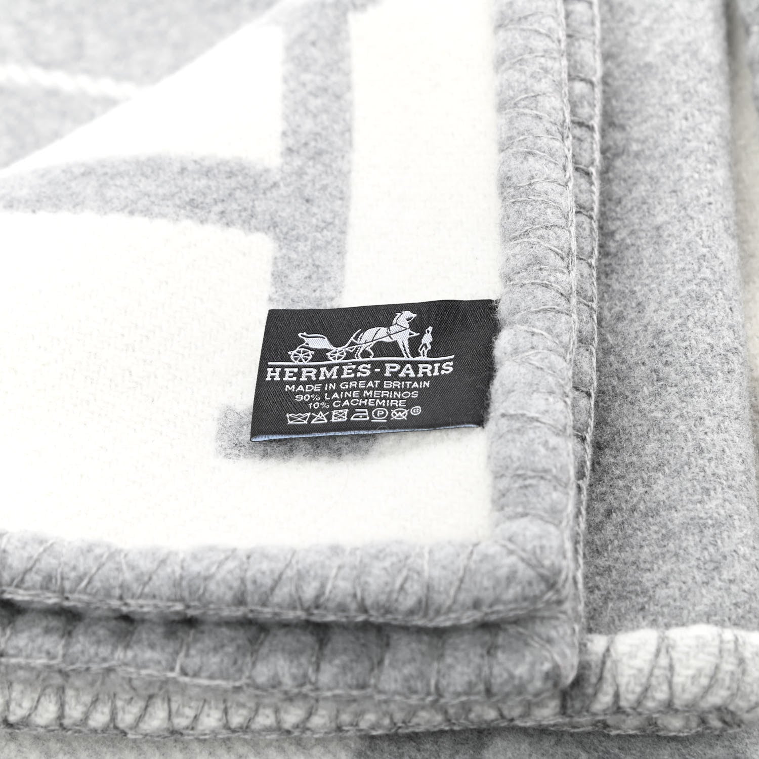 Hermes Wool Cashmere Avalon III Blanket Ecru Gris Clair 3 of 3