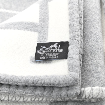 Hermes Wool Cashmere Avalon III Blanket Ecru Gris Clair 3 of 3