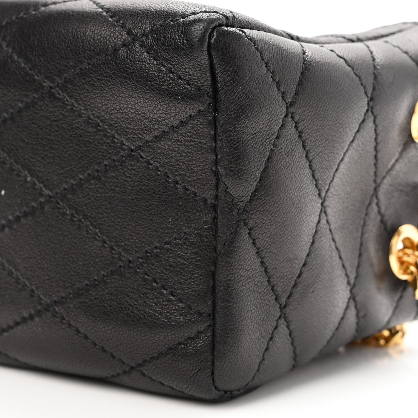Lambskin Quilted Baby Bucket Bag Black