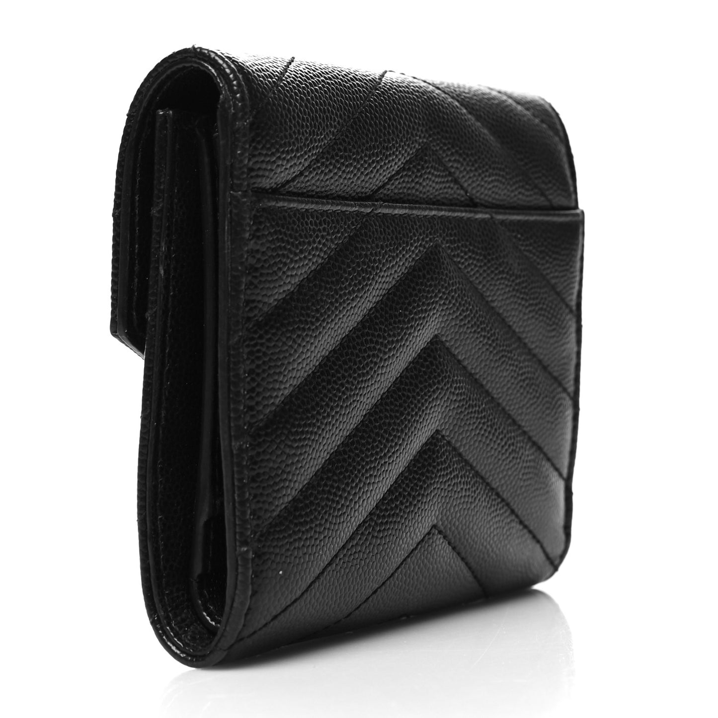 Grain De Poudre Matelasse Chevron Monogram Compact Tri Fold Wallet Black