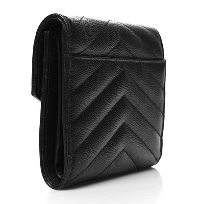 Saint Laurent Grain De Poudre Matelasse Chevron Monogram Compact Tri Fold Wallet Black 3 of 10