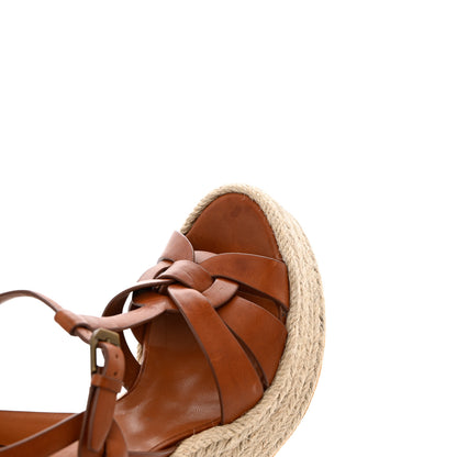 Saint Laurent Calfskin 85 Platform Espadrille Wedge Sandals 38 Brown 17 of 17