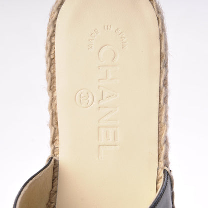 Chanel Iridescent Goatskin Patent CC Espadrille Mules 37 Black 9 of 11