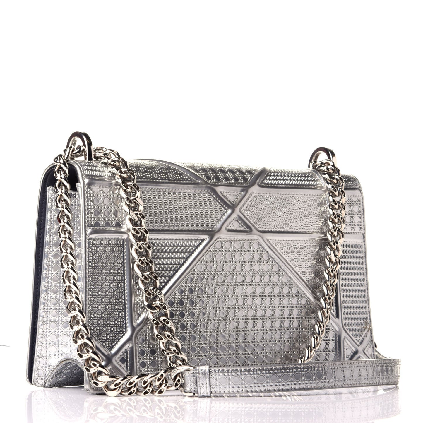 Metallic Patent Micro-Cannage Medium Diorama Flap Bag Silver