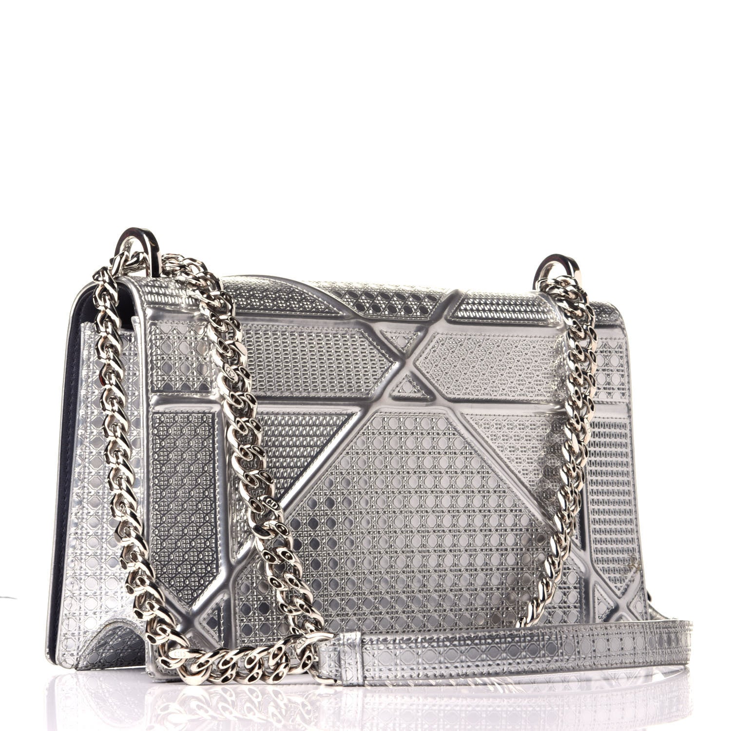 Christian Dior Metallic Patent Micro-Cannage Medium Diorama Flap Bag Silver 3 of 8