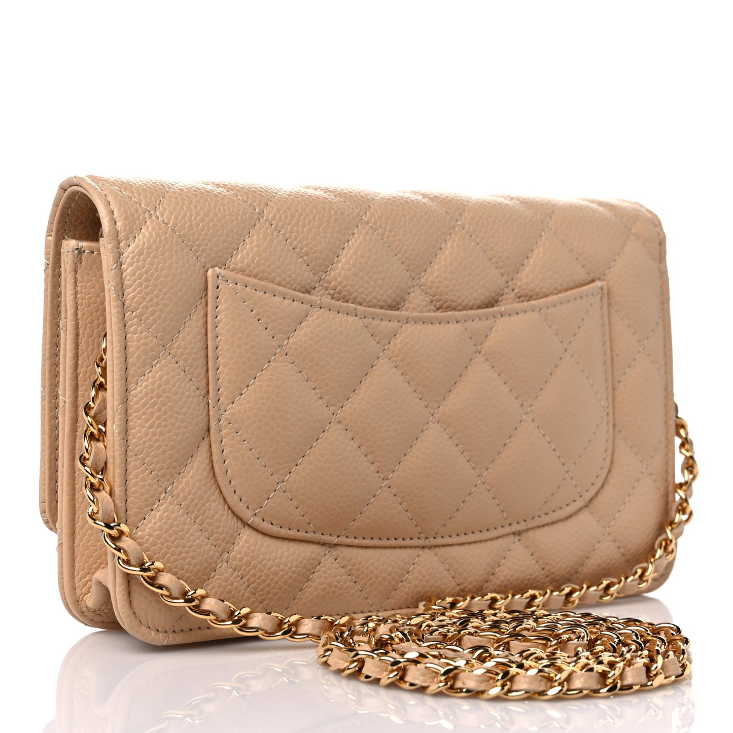 Caviar Quilted Wallet On Chain WOC Beige