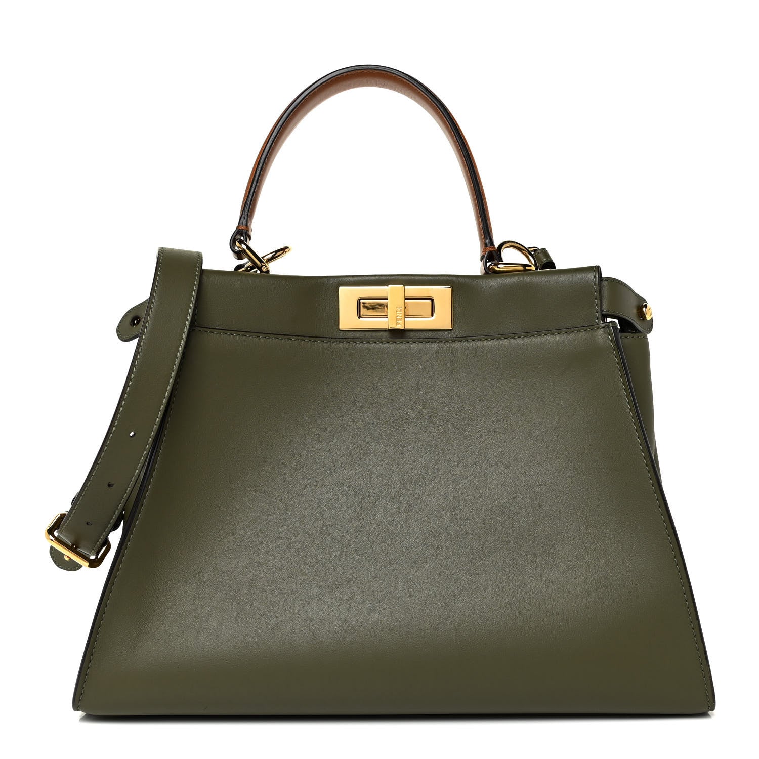 Fendi Vitello Seta Light Aura Shiny Nappa Medium Peekaboo I SEE U Satchel Equatore Cuoio 1 of 12
